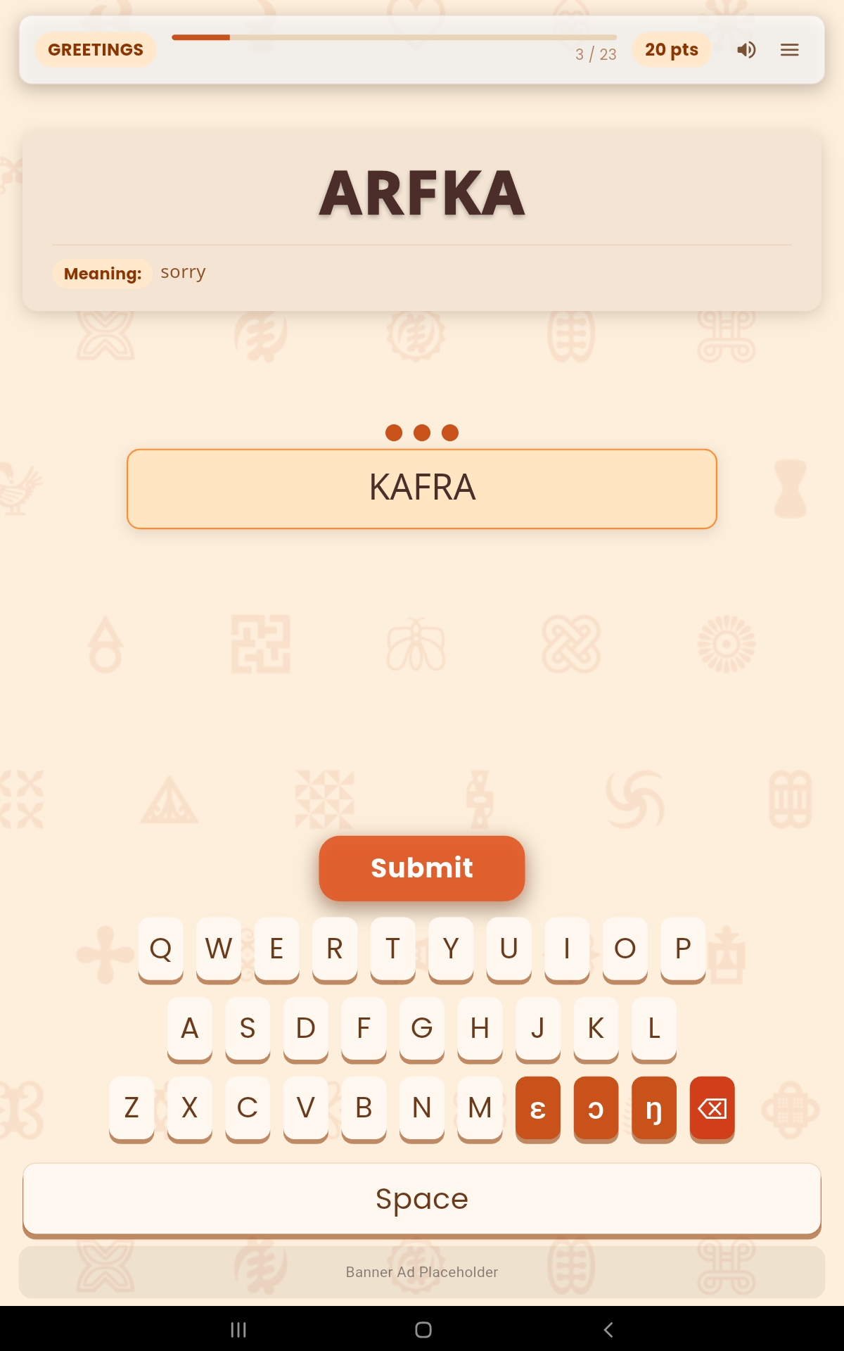 JollofWords Scramble gameplay screen