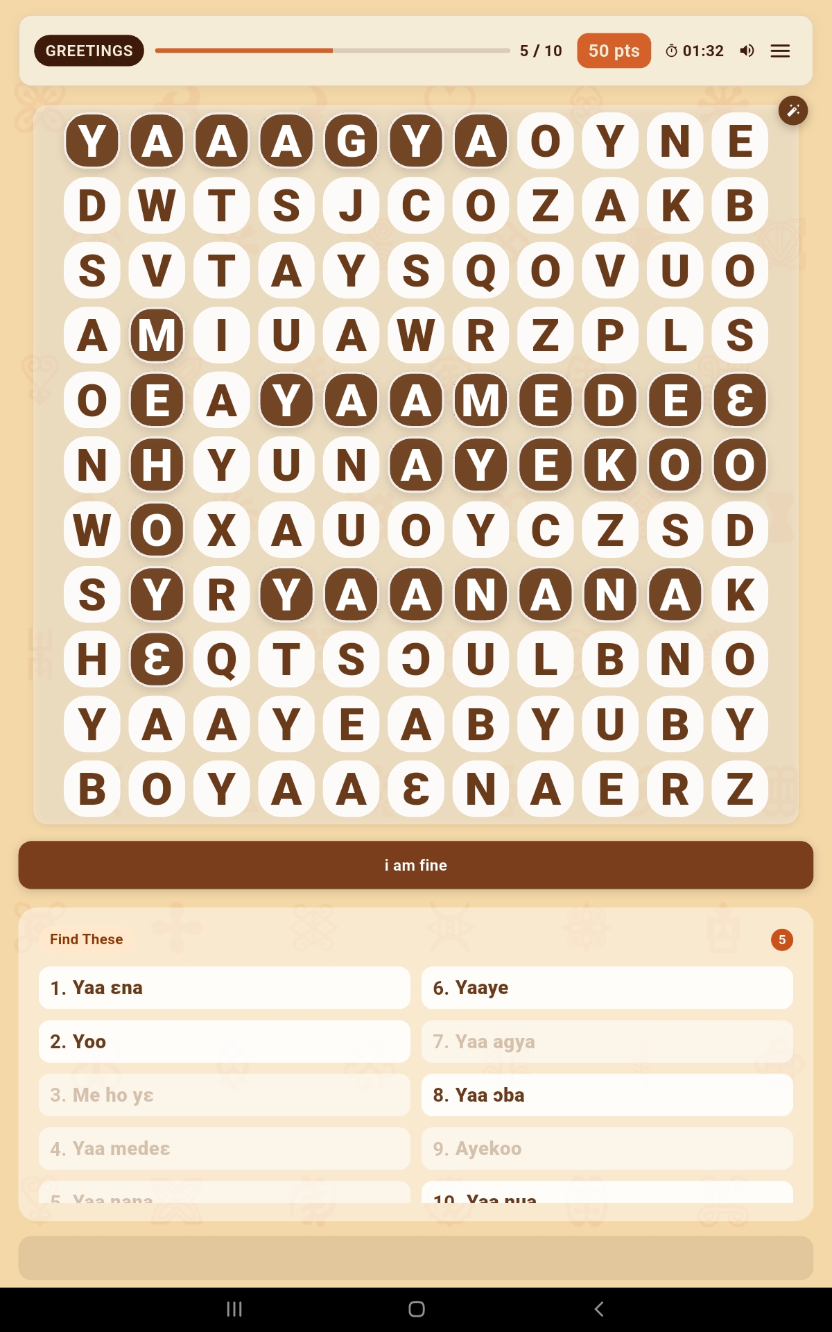 JollofWords Word Search gameplay screen